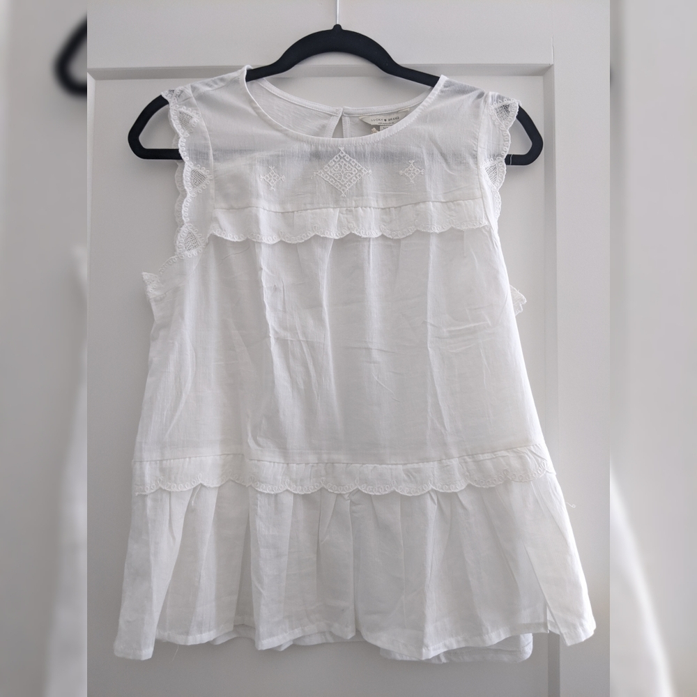 Lucky Brand Sleeveless Knit Woven Blouse Top